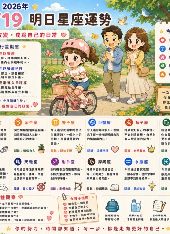 2026年7月19日 明日星座運勢  真正的成長，是把每一次努力，都慢慢變成生活的一部分。