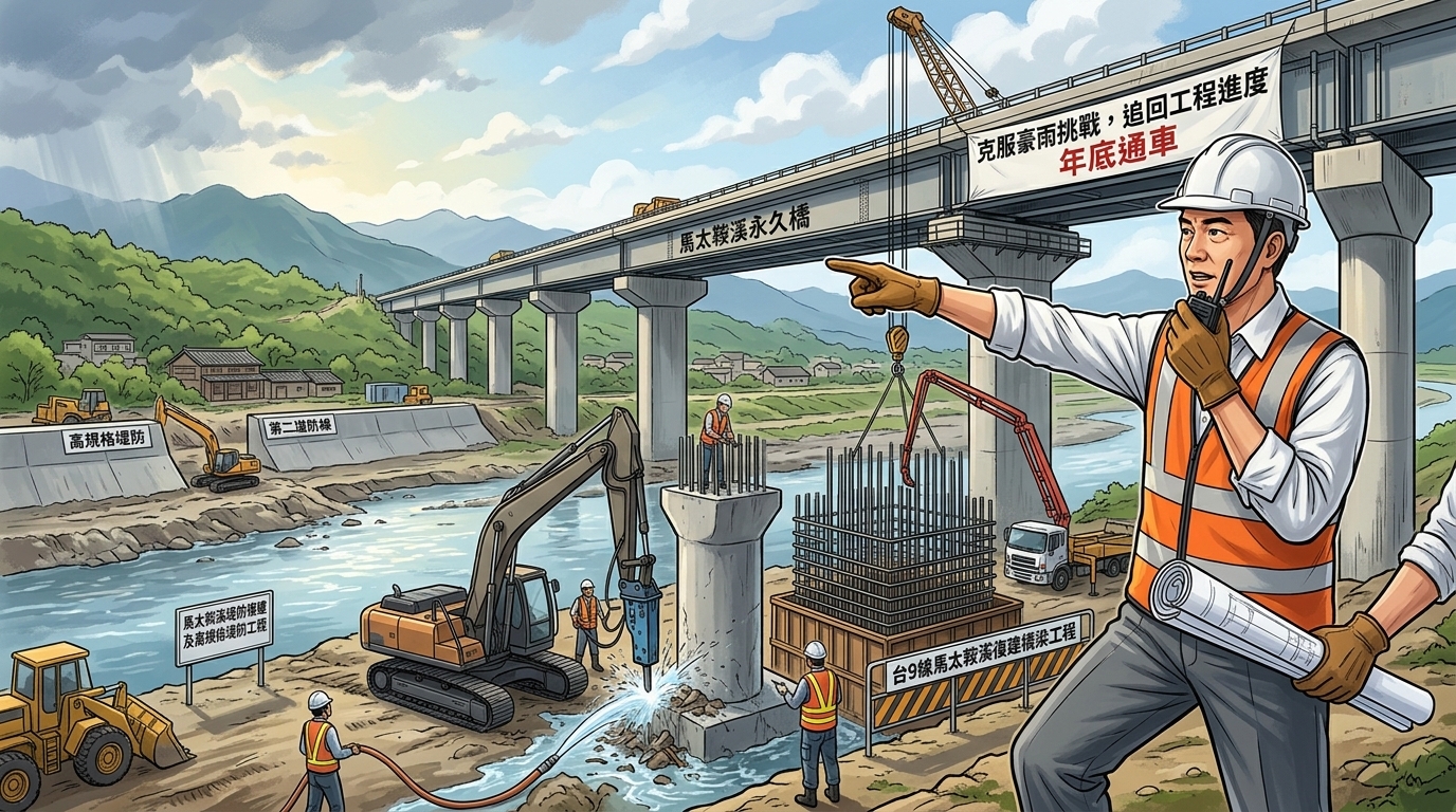 克服豪雨挑戰 追回工程進度 陳金德：馬太鞍永久橋續拚年底通車
