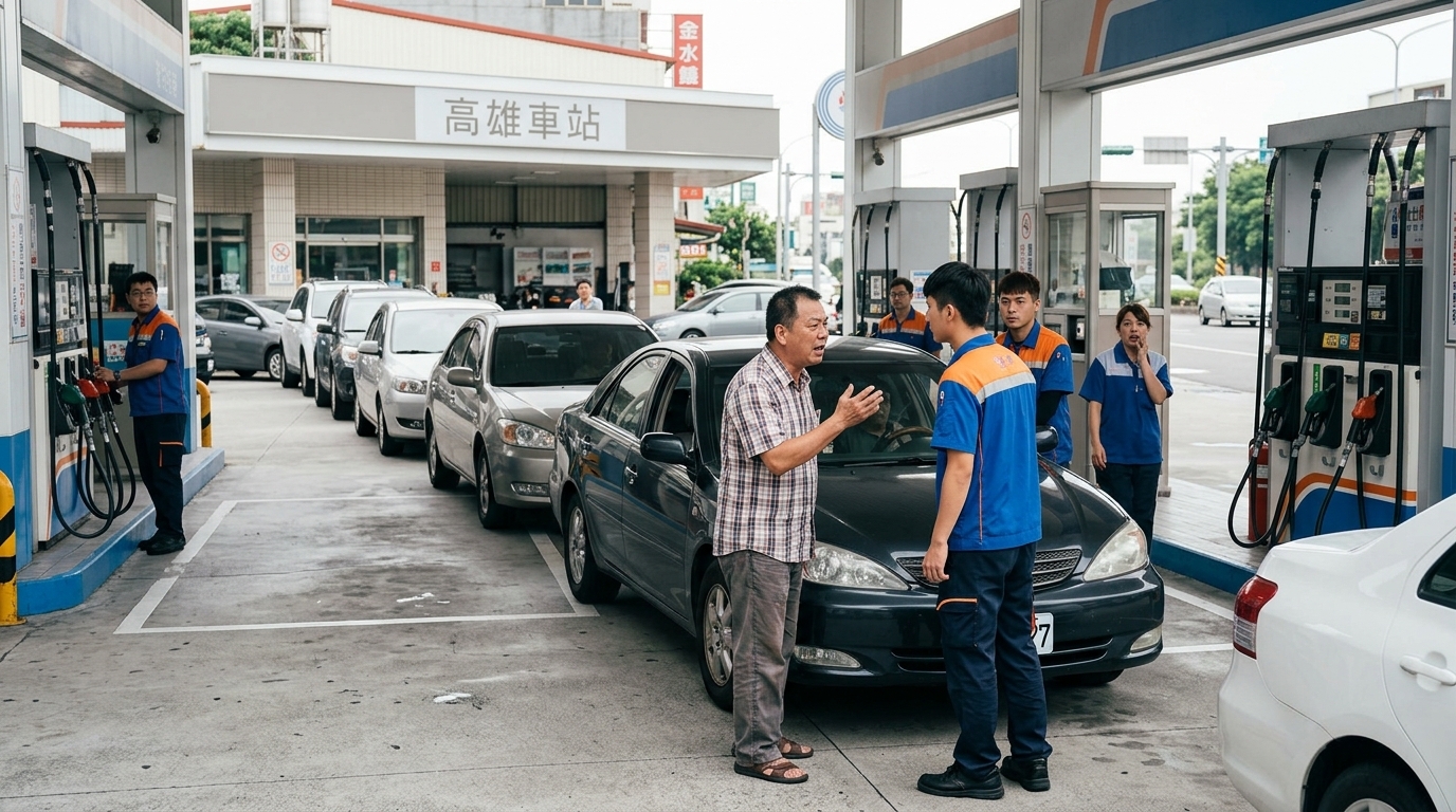 影／加油站爆扭打！阿伯疑不願移車擋道　被員工勸導嗆：為什麼我要往前？