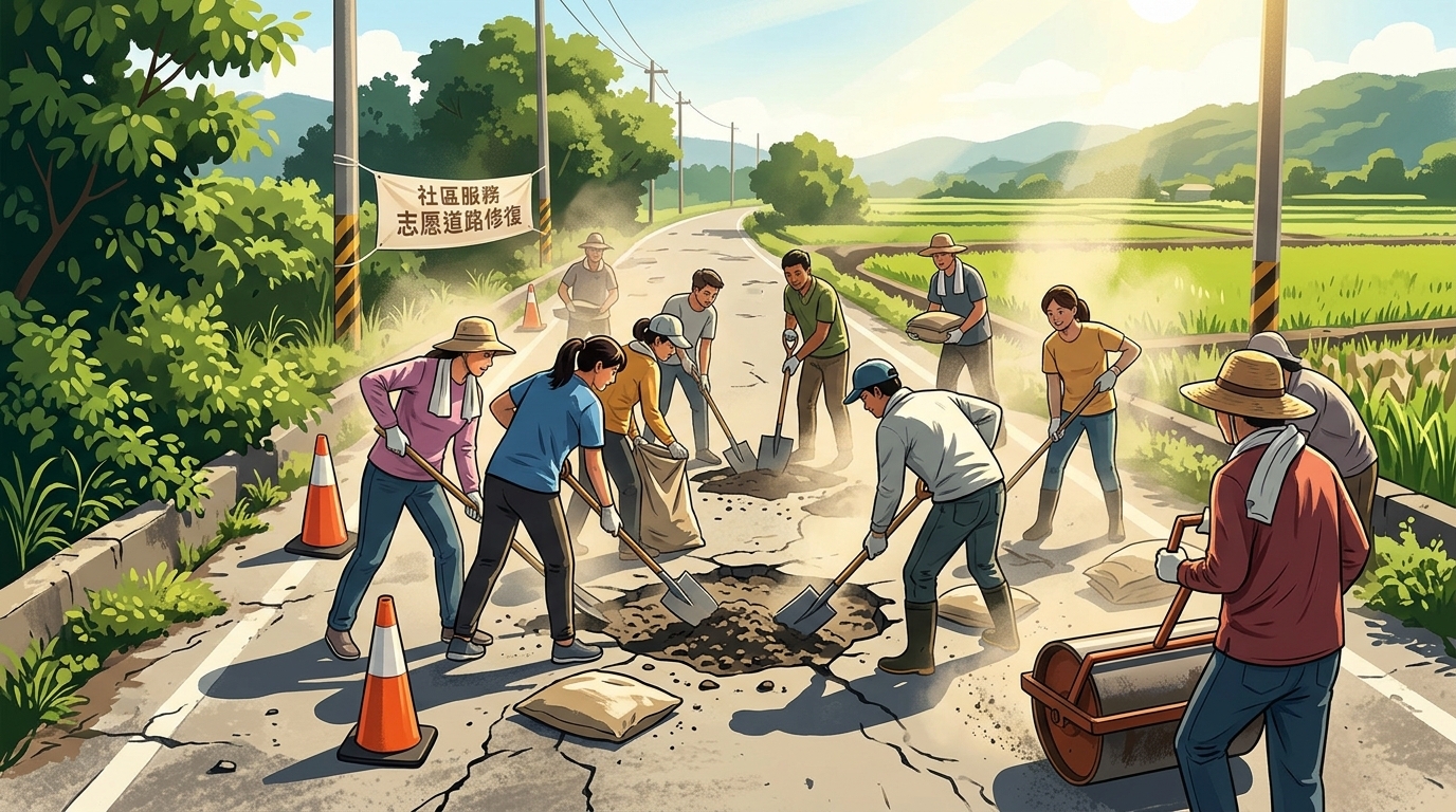 臺南國際同際會永康同濟會攜手友會補路，烈日下鋪路為民行溫暖串聯行的希望