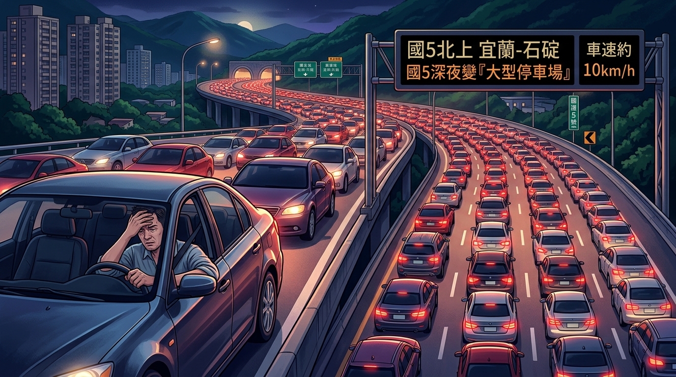 宜蘭北返塞到崩潰！國5深夜變「大型停車場」　網友苦撐：看到匝道口但膀胱快撐不住