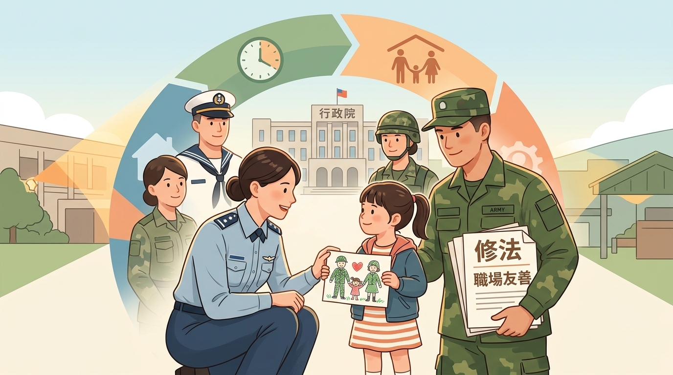 政院通過「志願士兵服役條例」、「陸海空軍軍官士官服役條例」、「陸海空軍軍官士官任職條例」修正 使國軍同享鼓勵育兒、職場友善環境