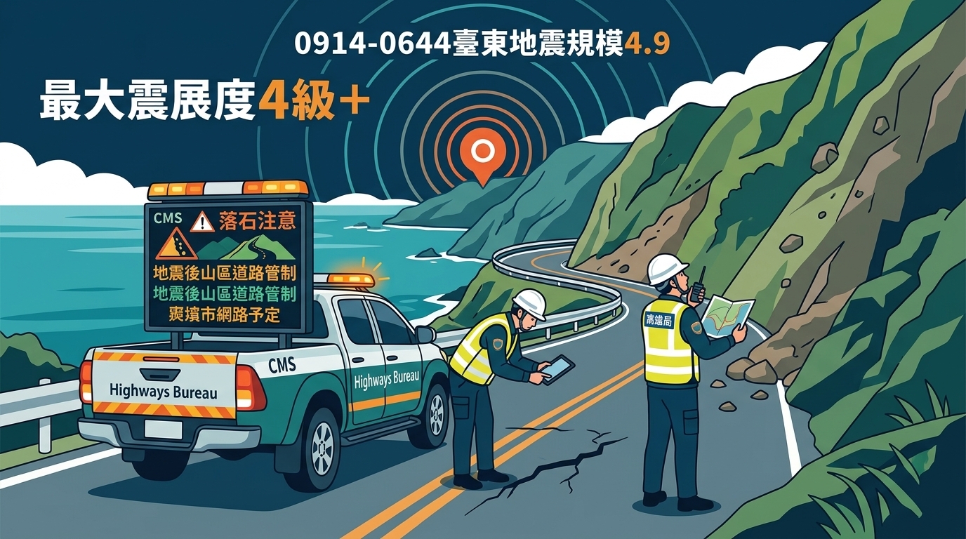 0914-0644臺東地震，公路局已派員巡查轄管道路。【初報】