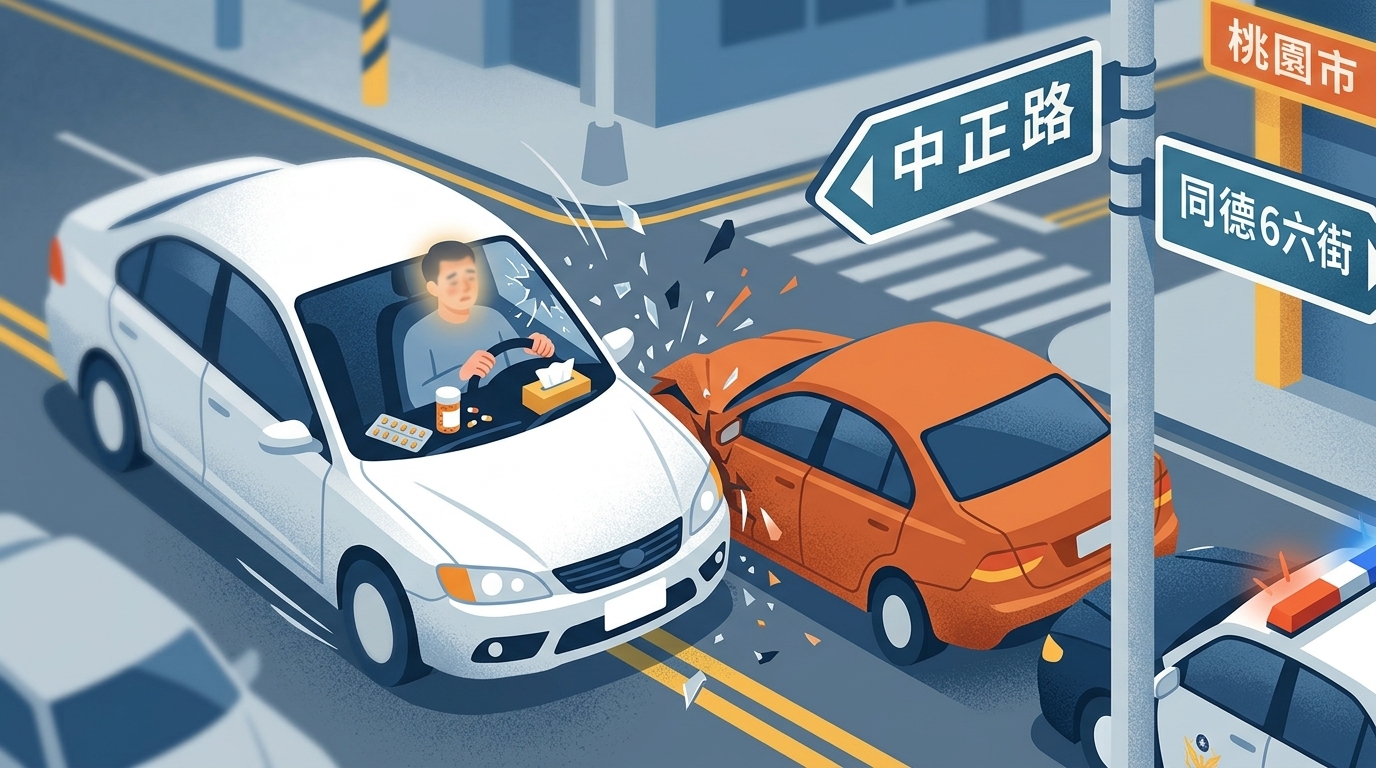 服用感冒藥致精神恍惚肇事！　桃園自小客車逆向撞兩車釀兩傷