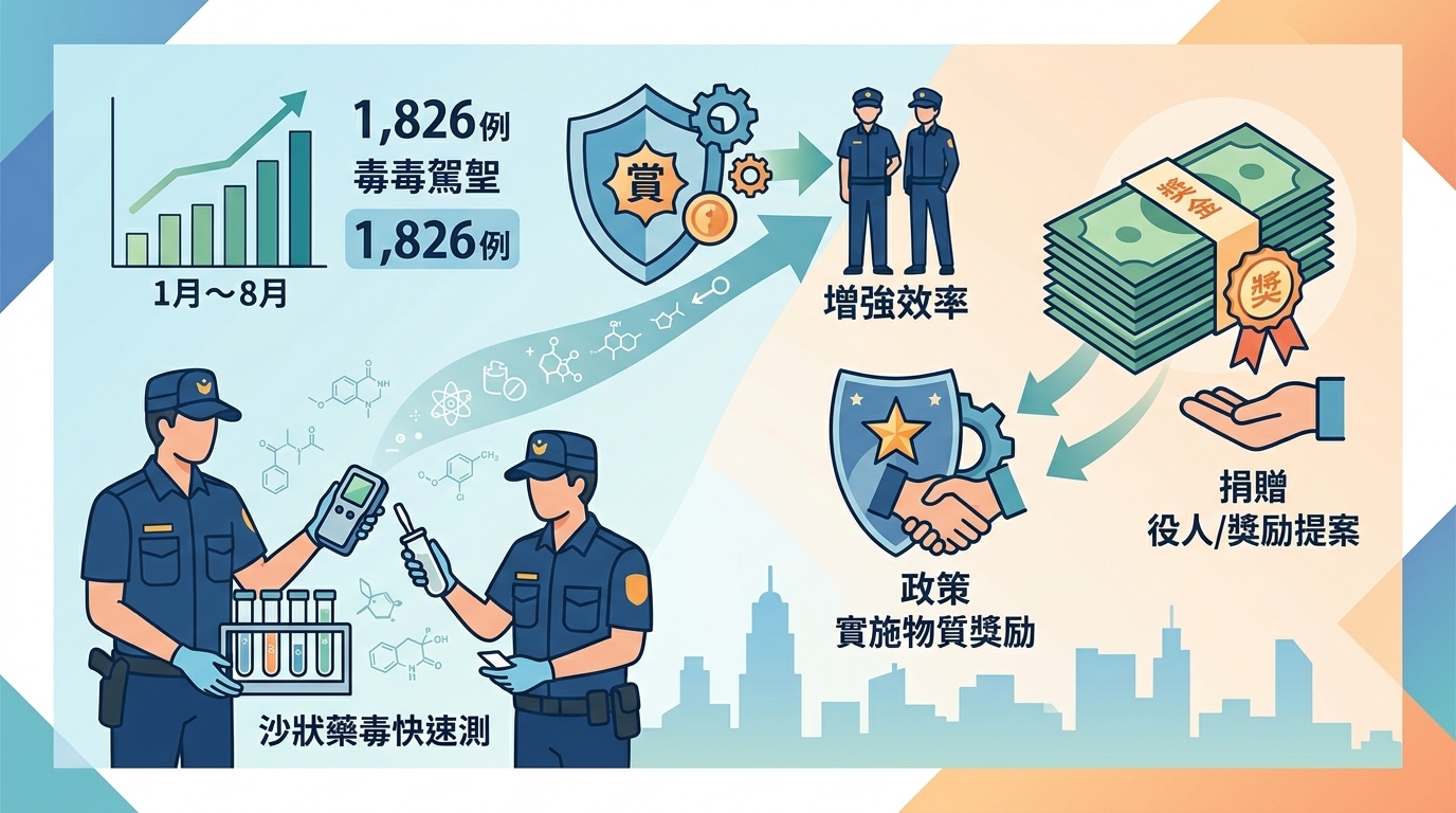 中市前8月查獲1826件毒駕 議員捐10萬促設實質獎勵