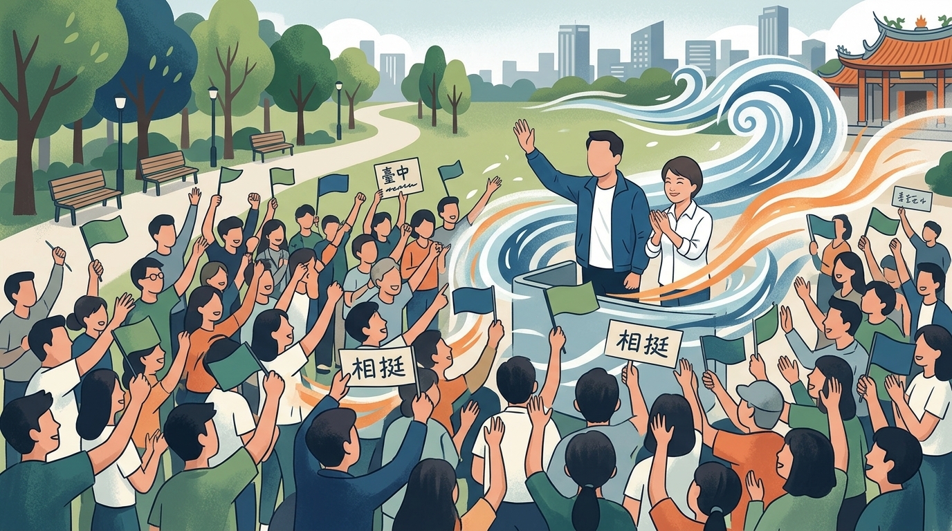 沈伯洋合體何欣純台中掃街 「洋流」旋風吸引千人相挺