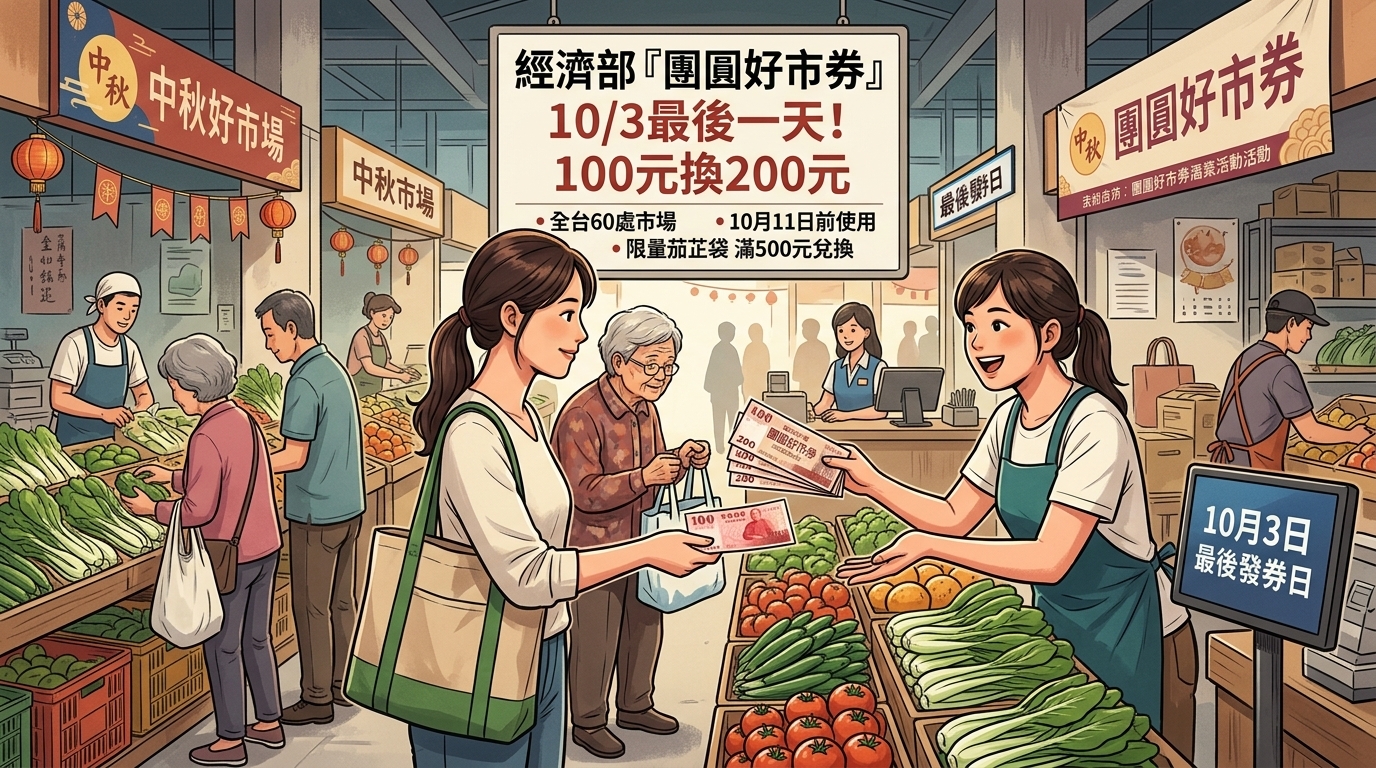 經濟部「團圓好市券」10/3最後一天！全台60處市場100元換200元