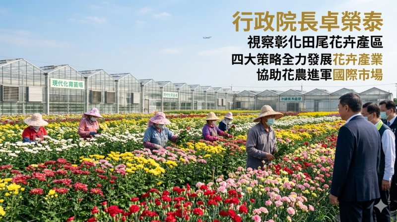 視察彰化田尾花卉產區　行政院長卓榮泰提四大策略全力發展彰化花卉產業協助花農進軍國際市場