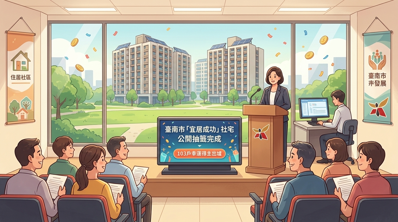 臺南市「宜居成功」社宅公開抽籤完成，103戶幸運得主出爐！9月起陸續入住