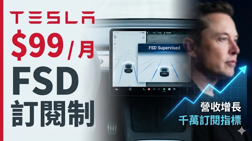 特斯拉2026年起取消FSD買斷制，全面改採99美元月費訂閱模式