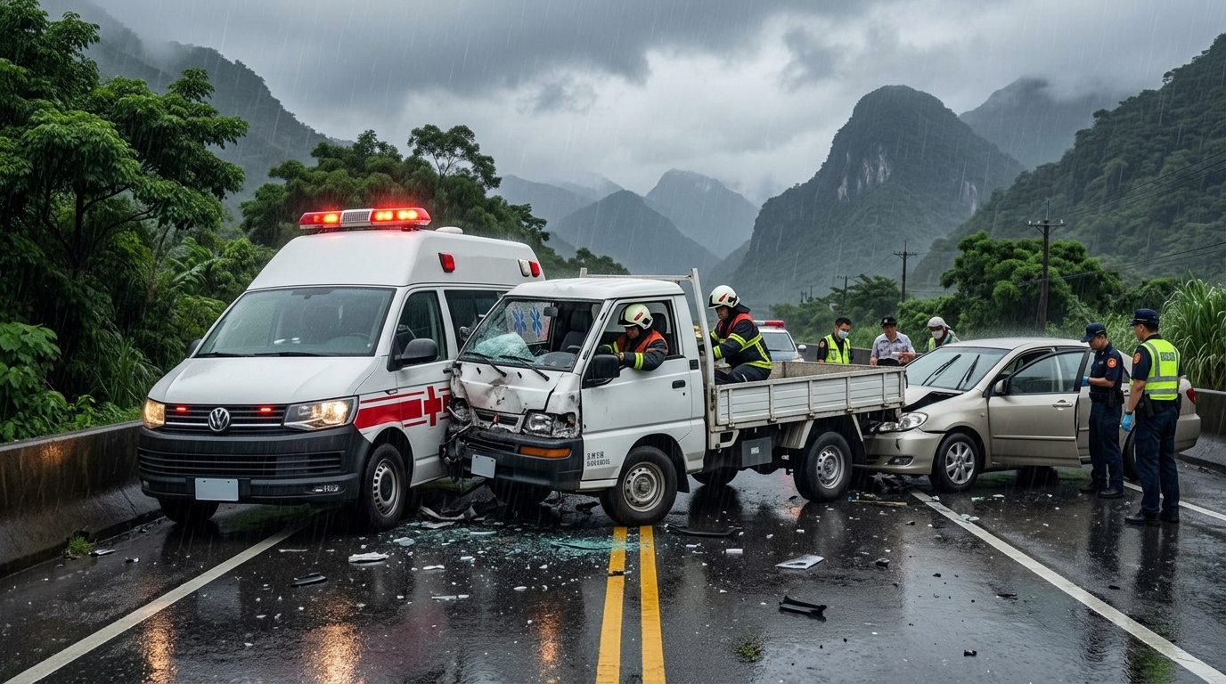 花蓮民間救護車撞兩車釀1死3傷！　疑因天雨路滑失控闖入對向車道釀慘劇 