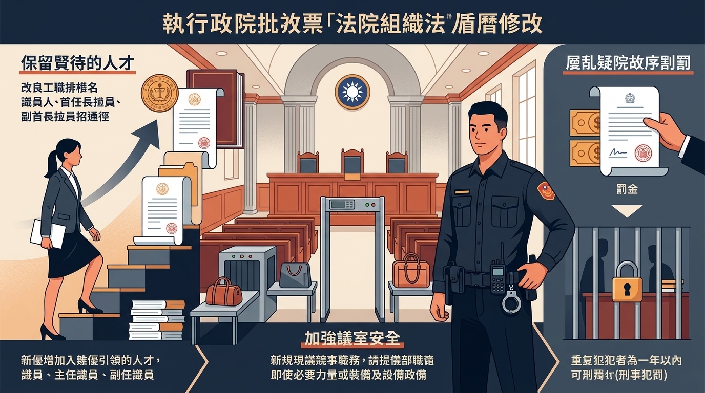 留用優秀人才、強化法庭維安　政院通過《法院組織法》部分條文修正草案