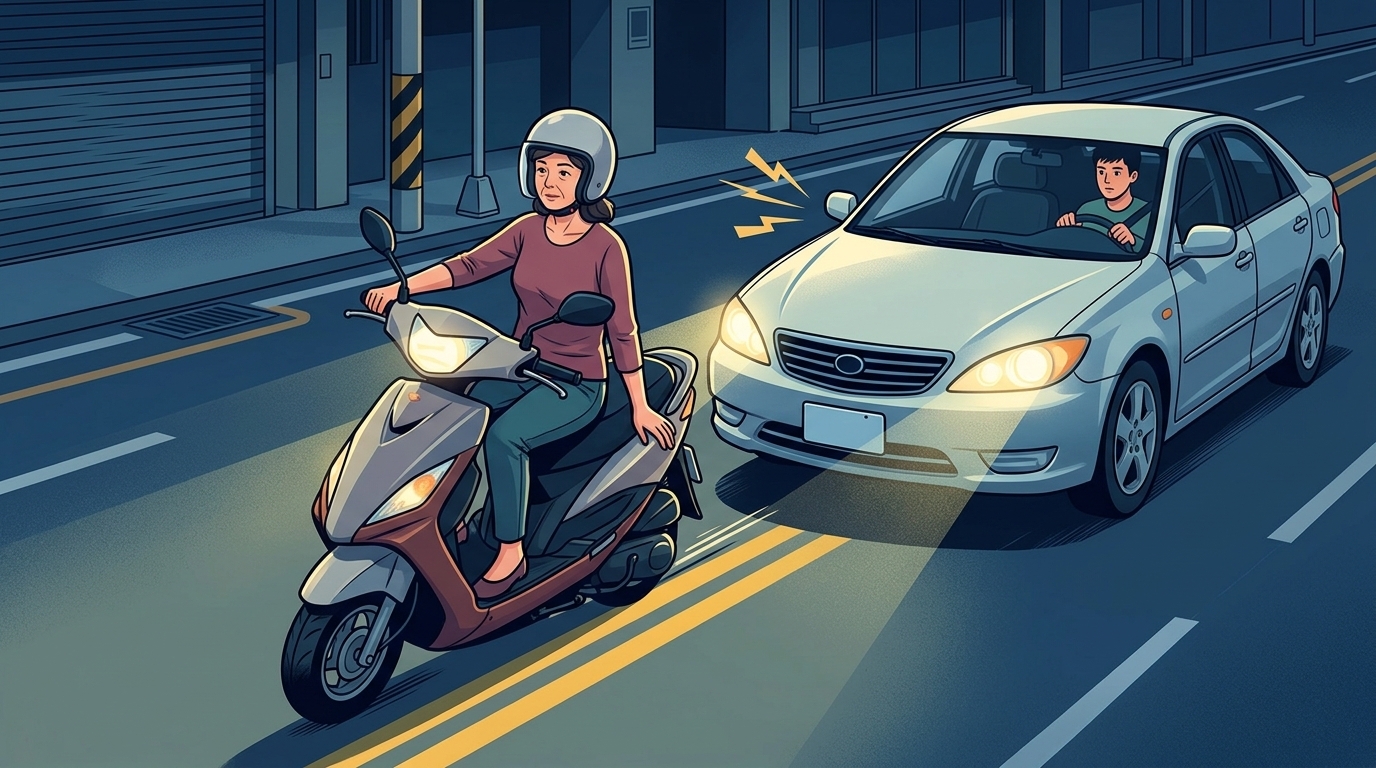 八德馬路三寶！騎車衝對向車道左手沒握把手　對向自小客車駕駛狂按喇叭仍撞車