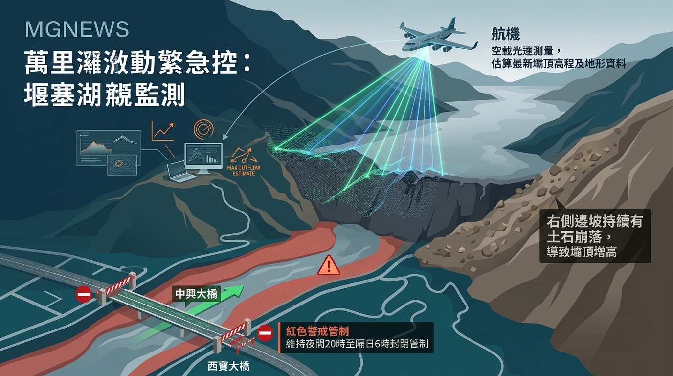 萬里溪堰塞湖壩體持續增高 林保署今派航機空載光達測量