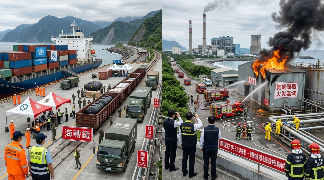 卓揆赴花蓮視導國家防災日和平港與和平電廠演練 內政部攜手經濟部打通「海陸救災走廊」