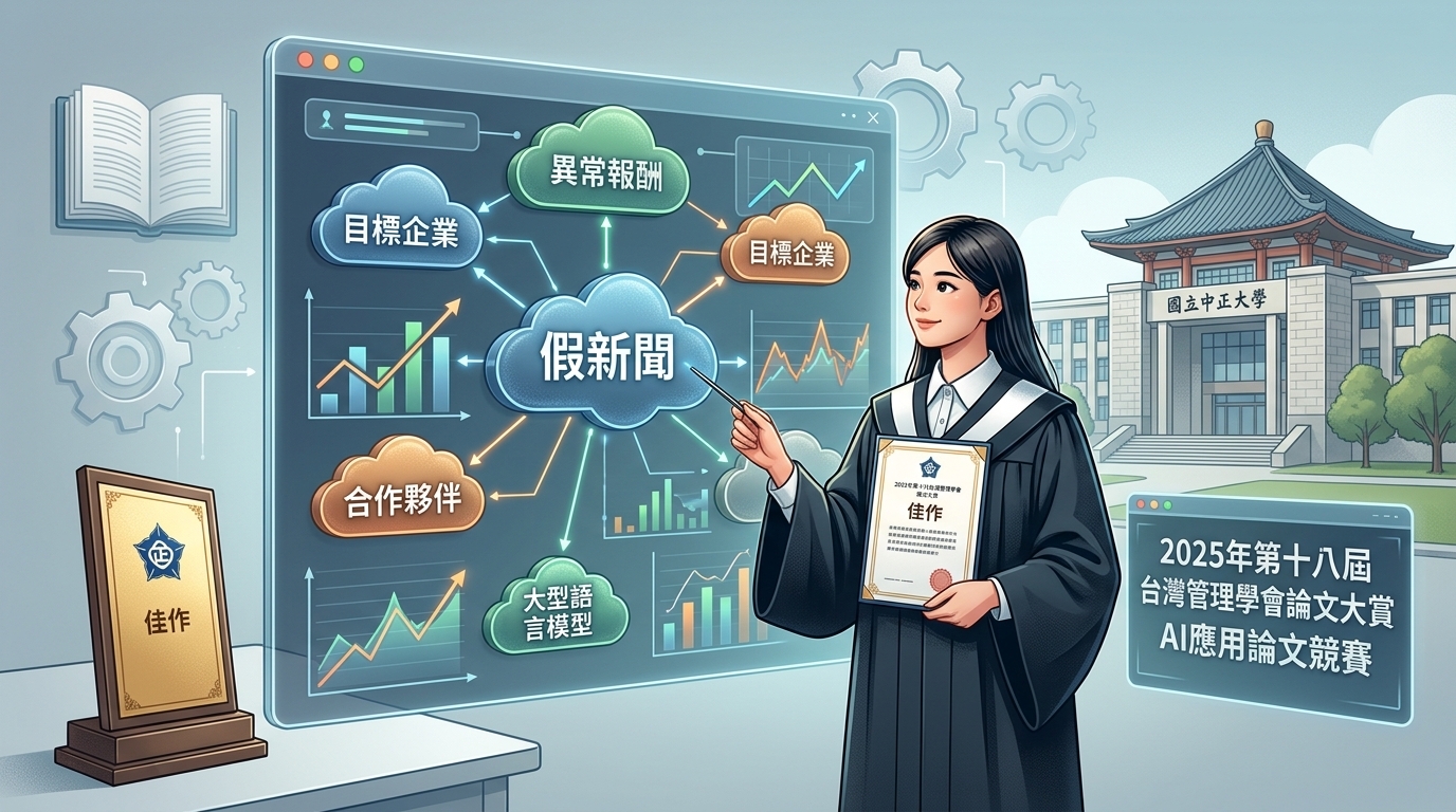 恭賀中正企管所周佳慧同學榮獲2025台灣管理學會論文大賞AI應用競賽佳作，中正大學MBA招生同步啟動