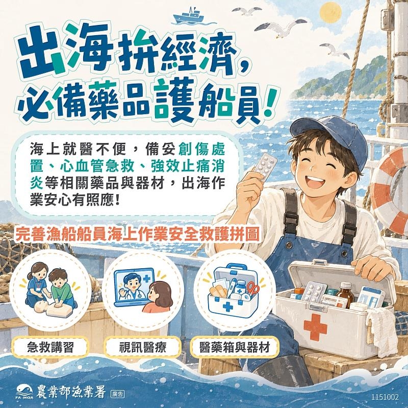 落實漁業人權與海上醫療保障 漁業署公告漁船醫藥箱藥品及器材配置清單