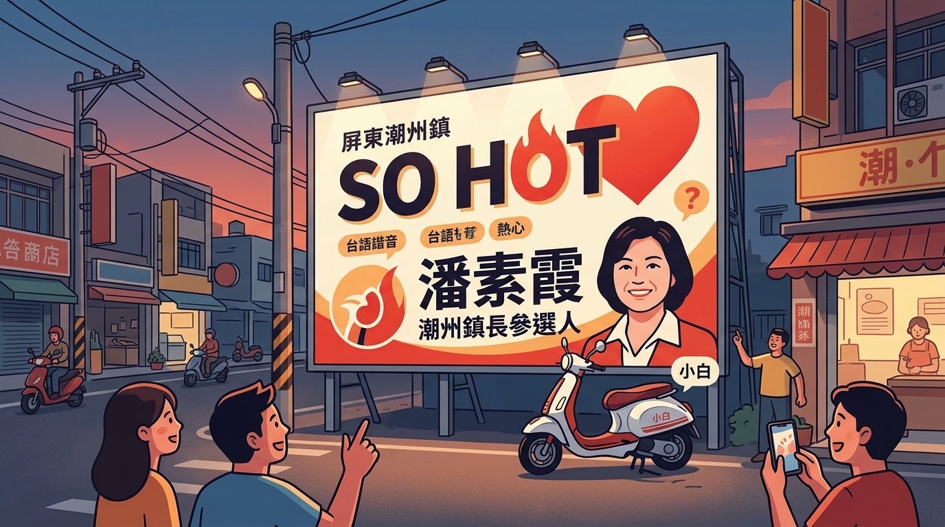 屏東潮州選舉看板「SO HOT」引熱議 參選人潘素霞台語諧音梗吸睛