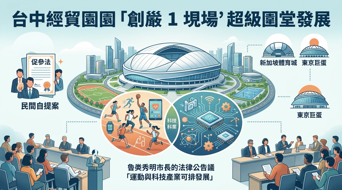 臺中超巨蛋選址水湳創研一確定合法，將依法辦公聽會！市長盧秀燕：運動與科技產業可並行發展