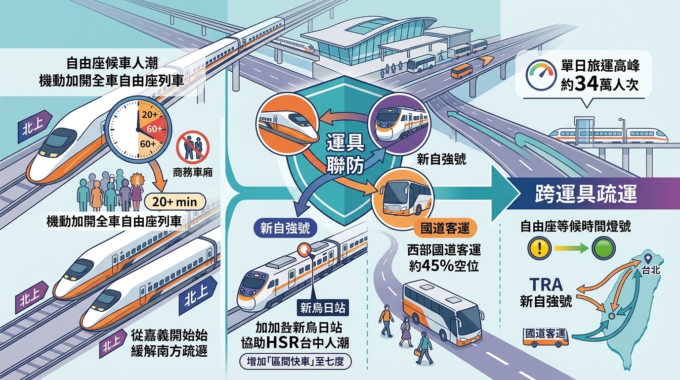 中秋收假高鐵北上湧人潮 交通部啟動「運具聯防」跨運具疏運