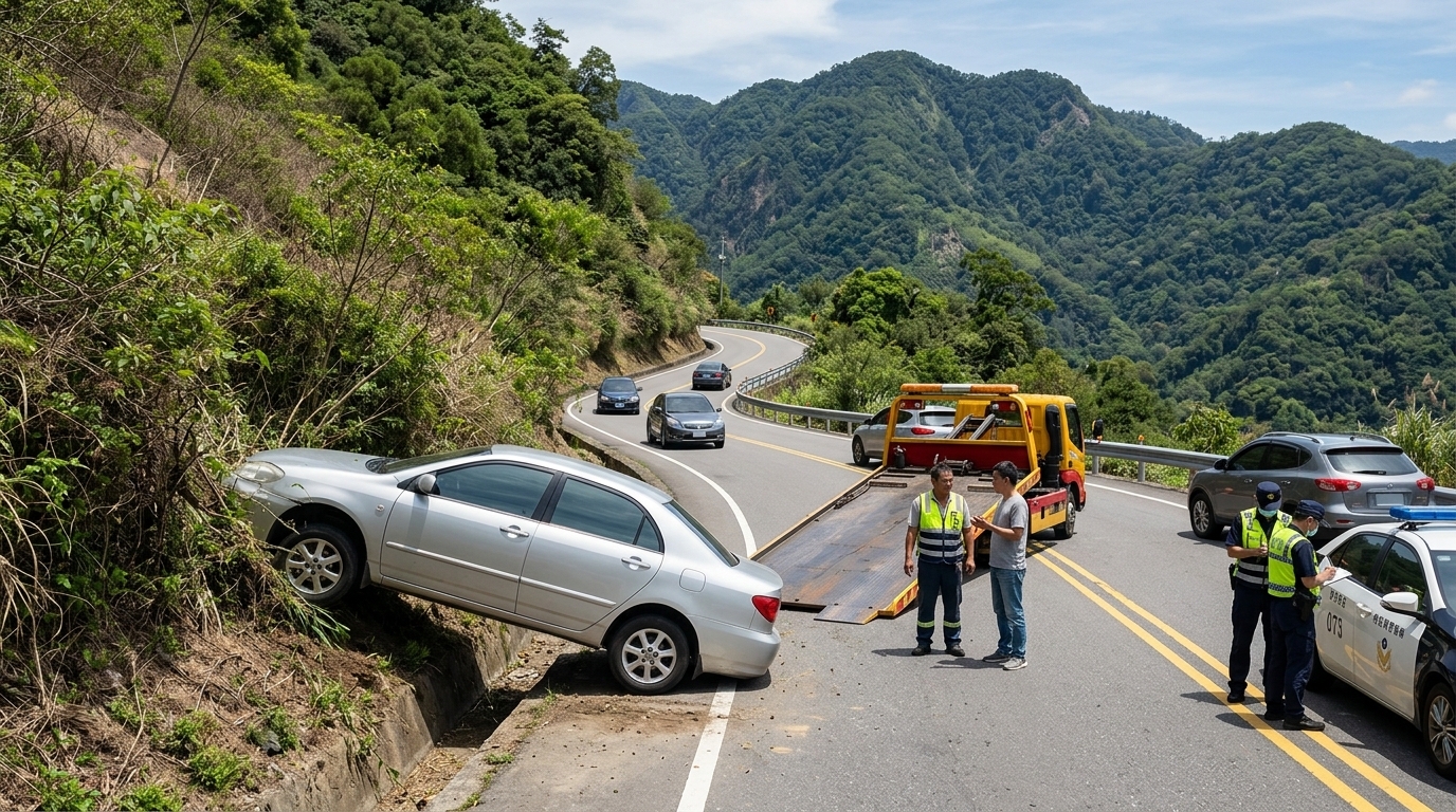 台14甲線又見車輛衝出路外！轎車「車頭栽進邊坡」卡路旁　所幸無人受傷