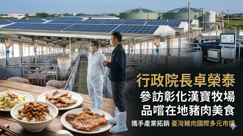 參訪彰化漢寶牧場品嚐在地豬肉美食　行政院長卓榮泰攜手產業拓銷臺灣豬肉國際多元市場