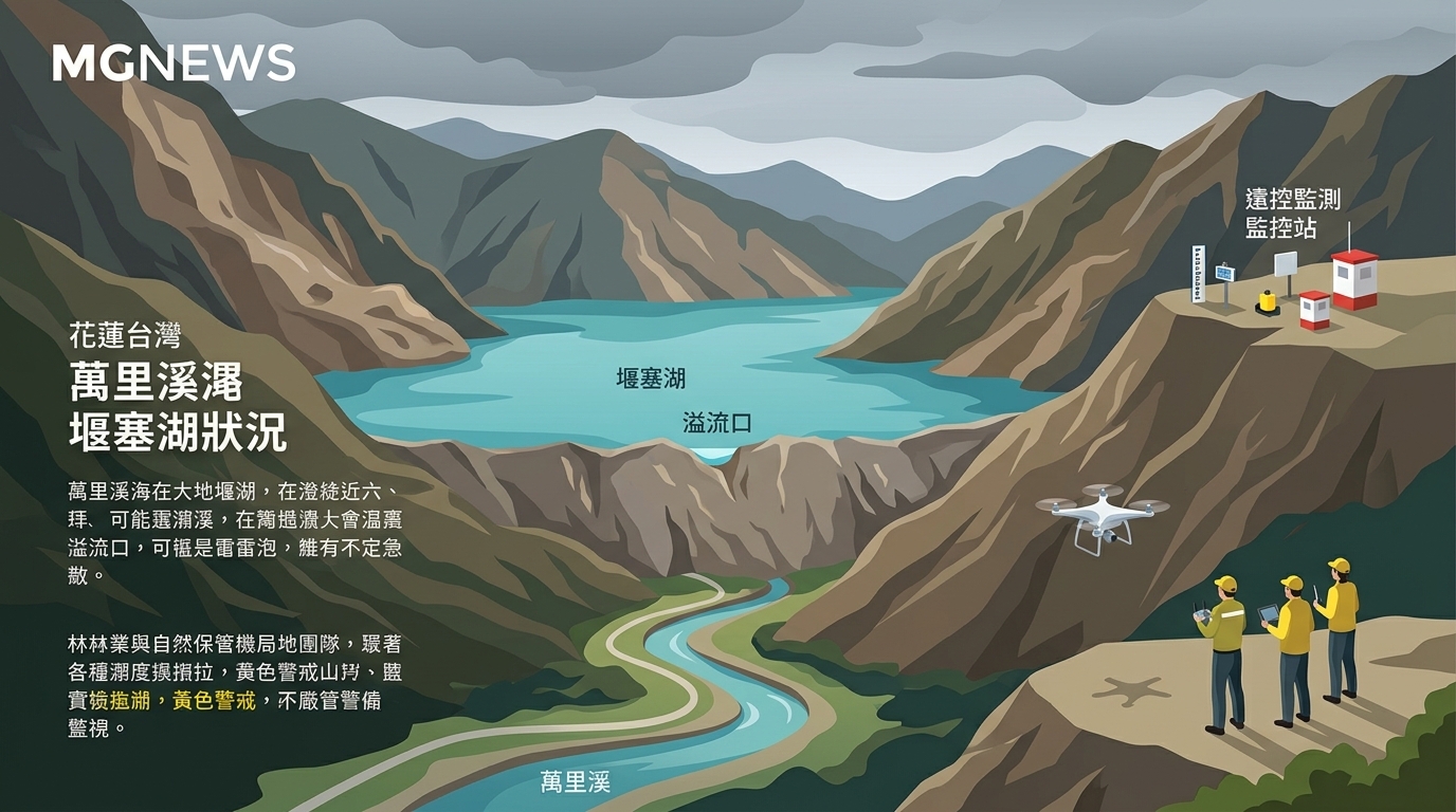 萬里溪堰塞湖水位接近溢流口 維持黃色警戒嚴密戒備