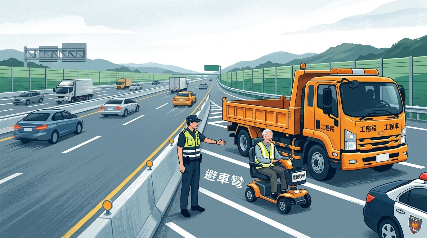 82歲翁騎電動代步車誤闖國道1號 驚險行駛1公里遭攔停