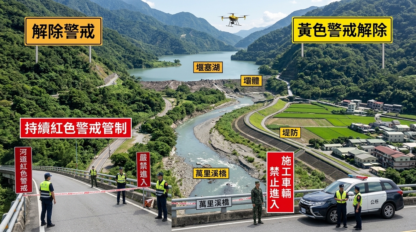 萬里溪堰塞湖警戒範圍縮小 僅下游河道持續紅色警戒管制