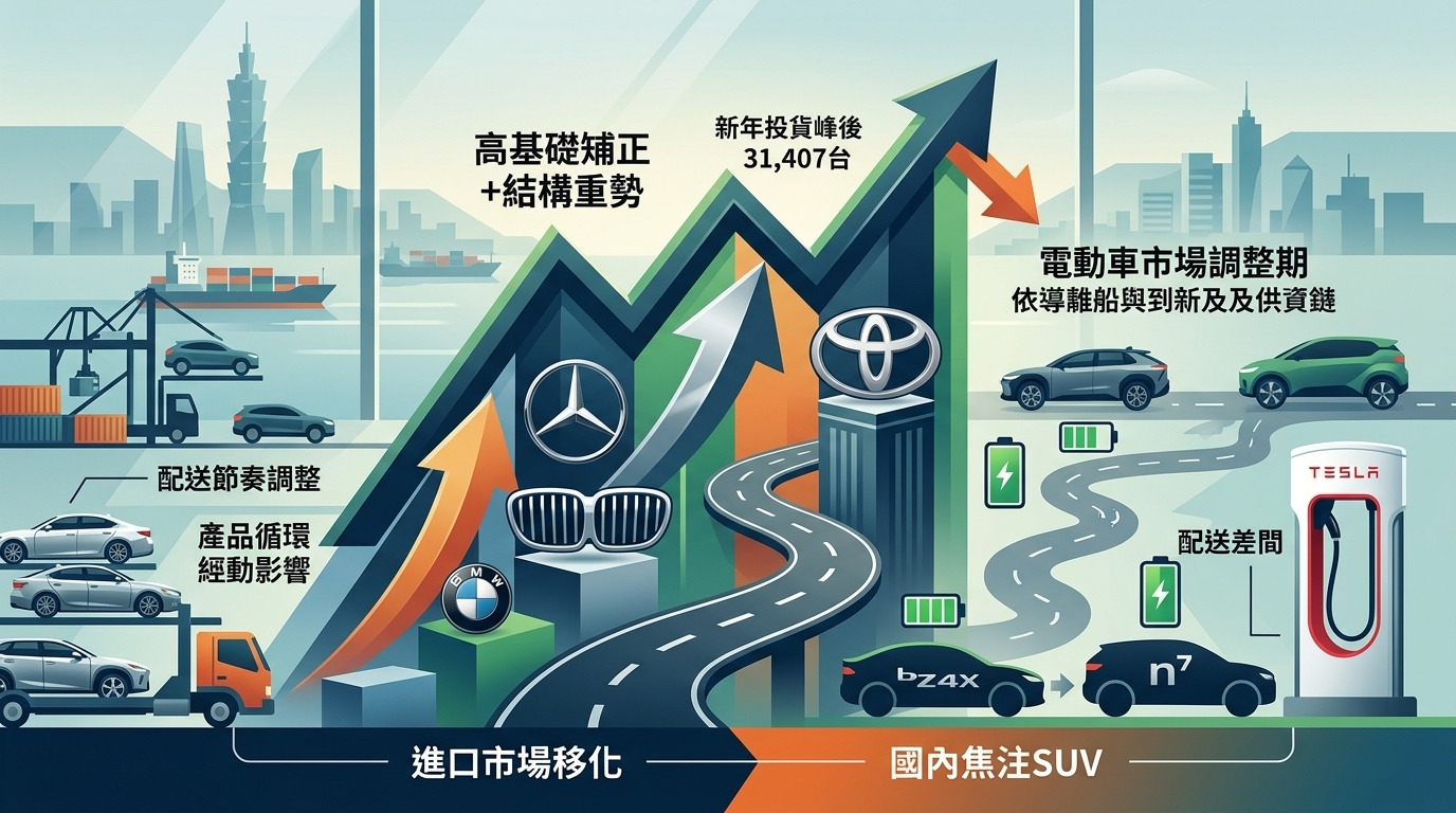 2026年4月臺灣汽車市場交車數量出爐：年後買氣高峰消化帶動銷量回檔整理，總掛牌數31407輛，Mercedes-Benz與BMW逆勢成長撐盤，Toyota穩居龍頭地位，進口市場進入結構分化調整期，電動車市場進入調整期