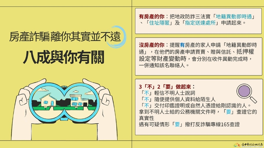 不動產詐騙猖獗！臺中市政府地政局推「地政防詐三寶」廣邀同仁加入行動