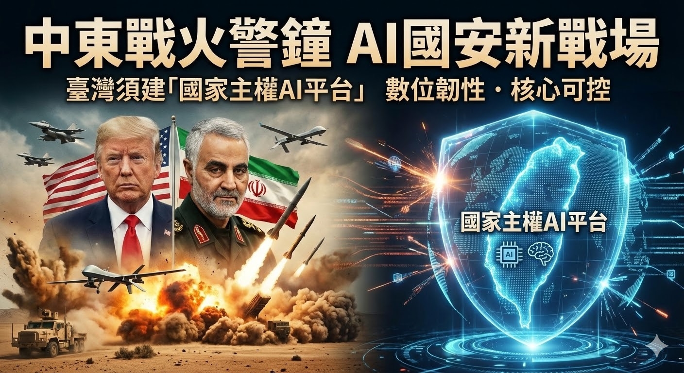 中東戰火敲響警鐘　AI時代國安新戰場浮現　臺灣建立自己國家主權AI平台成為對抗數字霸權決戰關鍵