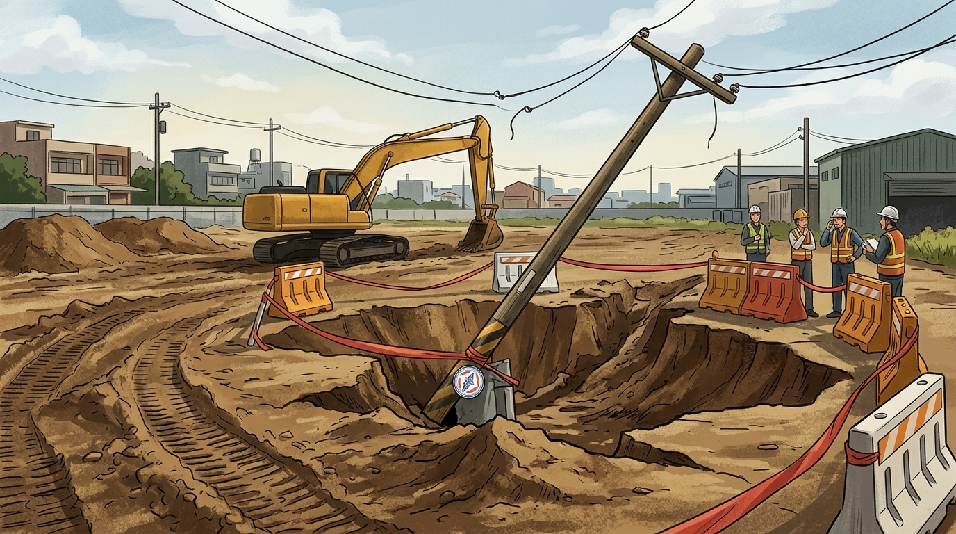 整地掏空地基釀禍！　台中大肚台電臨時電桿傾倒