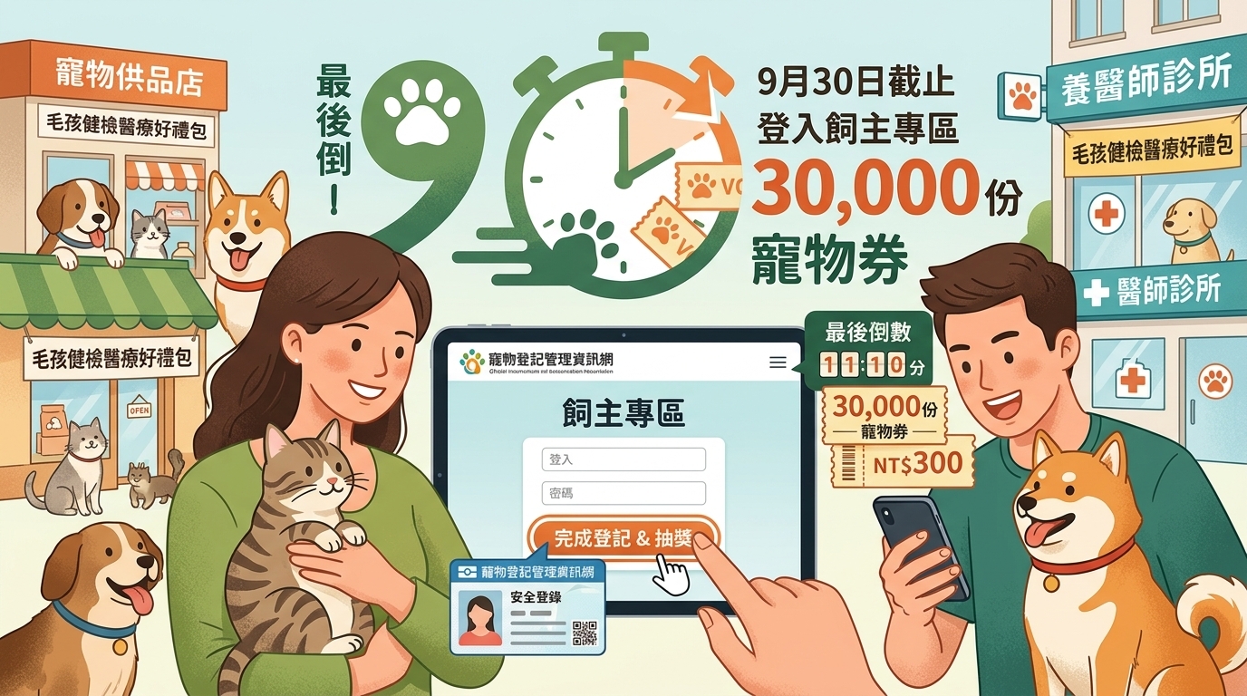 寵物券倒數中！現在就登入「飼主專區」抽3萬份「寵物券」