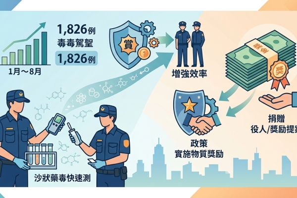 中市前8月查獲1826件毒駕 議員捐10萬促設實質獎勵