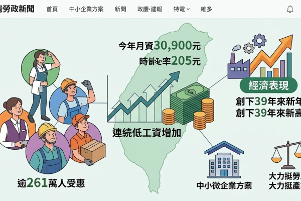 最低工資連11年調漲 2027年月薪30,900元逾261萬人受惠