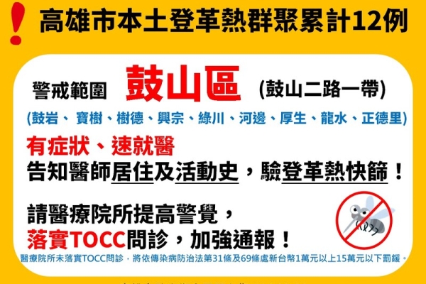 上週新增8例本土登革熱病例，籲請民眾落實「巡、倒、清、刷」