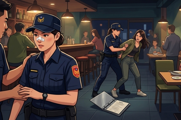 女警臉部遭鋁製菜單簿砸傷！　桃園女醉客餐酒館鬧事襲警遭逮捕法辦