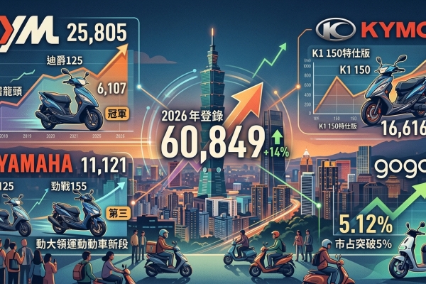 2026年4月臺灣機車交車量出爐：總掛牌數60849輛，年增14%買氣回溫，SYM穩居市場龍頭，Kymco K1 150熱銷奪冠，Gogoro市占突破5%