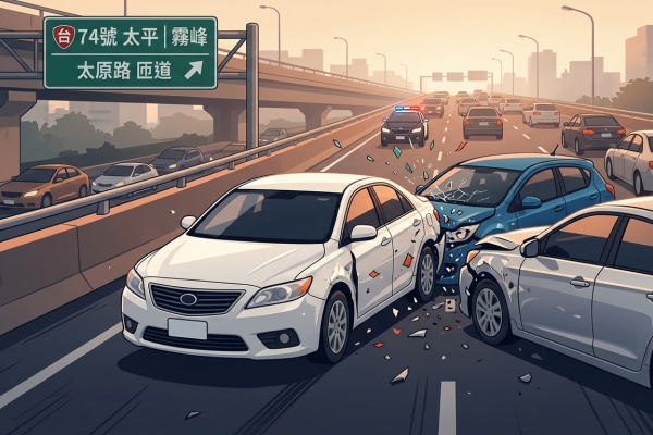 台74太原匝道前驚險連撞！轎車切換車道連碰2車　副駕女乘客受傷