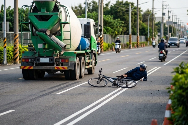 烏日腳踏車與預拌混凝土車擦撞騎士倒地！　幸未再遭碰撞輾壓