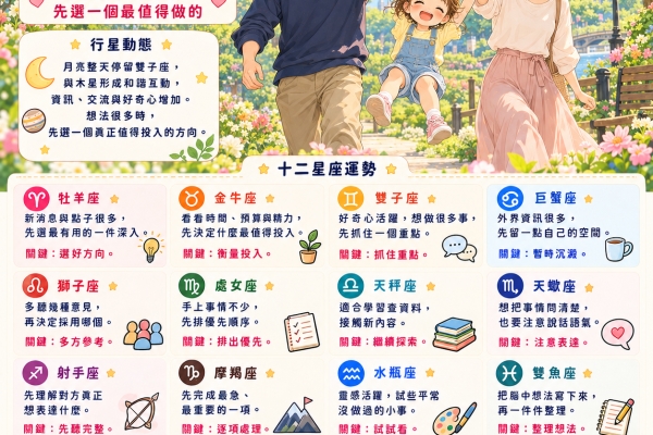 2026年10月2日星座運勢：月亮行經雙子座 想法繁多宜抓緊重點