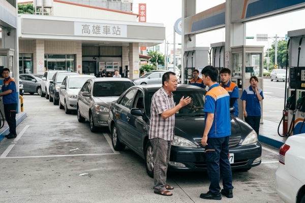 影／加油站爆扭打！阿伯疑不願移車擋道　被員工勸導嗆：為什麼我要往前？