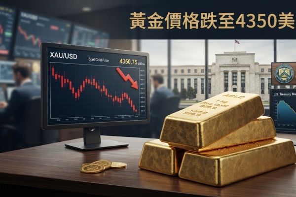 黃金價格跌至每盎司4350美元附近　Fed再升息預期升高、美元走強成金價壓力