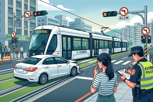 淡海輕軌撞轎車！女駕駛未依號誌、標誌轉彎闖軌道　警方開單