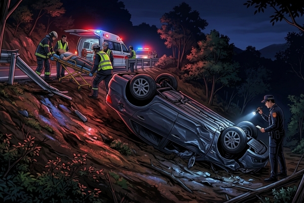 夜間酒後區駕車墜落邊坡翻車！　苗栗大湖事故駕駛受傷公共危險罪送辦