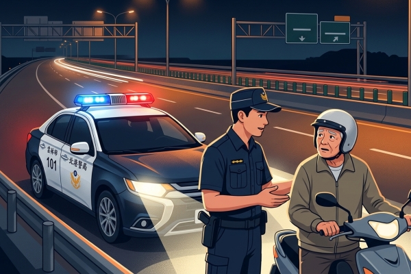雲林失智老翁深夜騎車誤闖台61線 北港警及時攔查護送返家