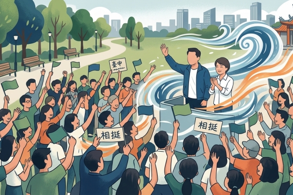 沈伯洋合體何欣純台中掃街 「洋流」旋風吸引千人相挺
