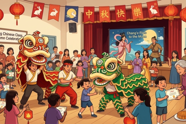 華興中文班歡慶中秋 醒獅助陣展現學習成果