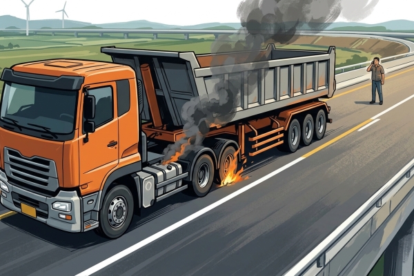國道3號砂石車邊開邊冒煙起火！　駕駛停交流道出口匝道路邊急報案